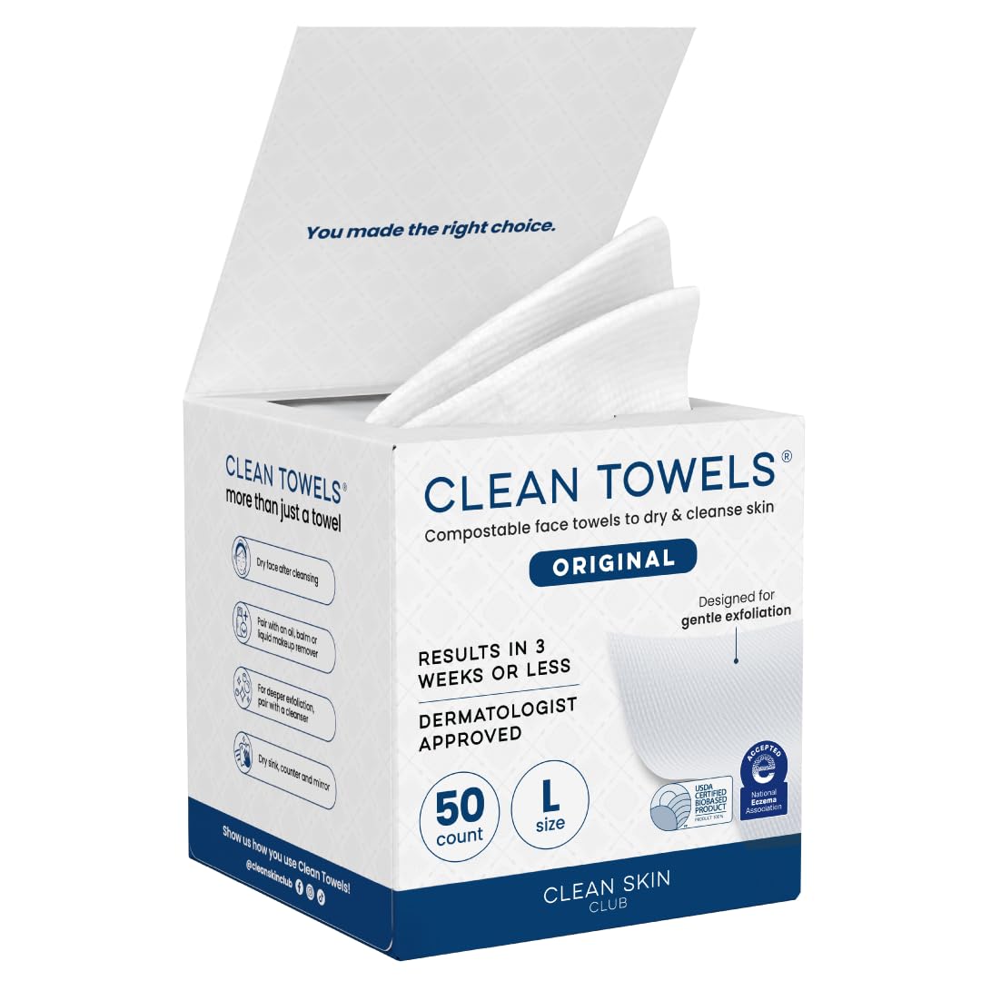 Clean Skin Club Clean Towels Large pack of 50 single-use towels for daily skincare