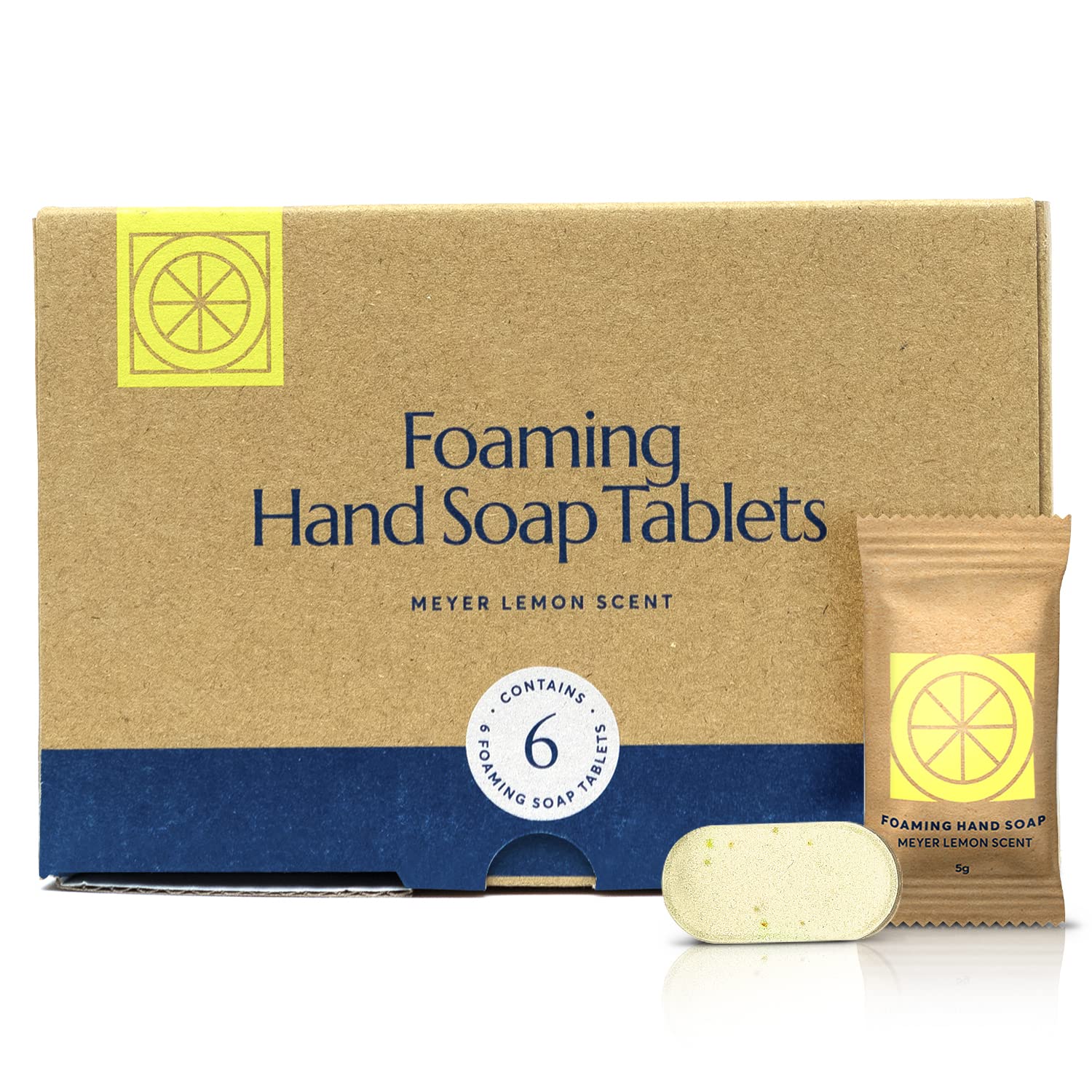 Cleanomic Meyer Lemon foaming soap tablet pack shot highlighting eco refill