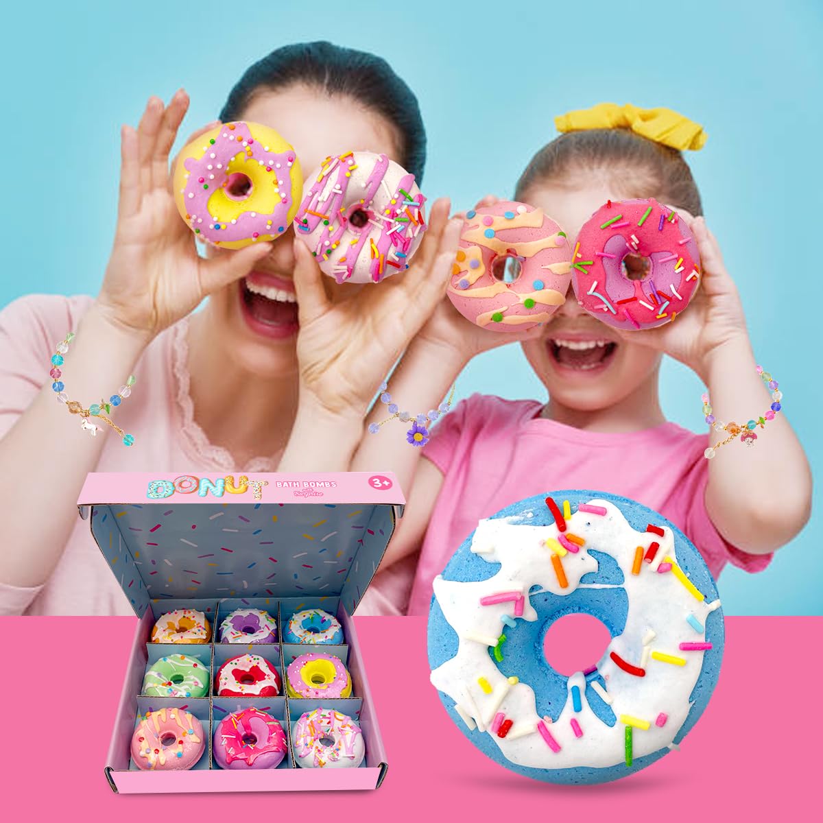 Clear and Fresh donut bath bomb with bracelet inside adds surprise.