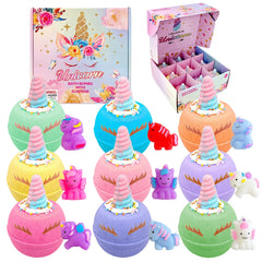 Clear and Fresh unicorn bath bomb with squishy inside for kids' bath time fun.