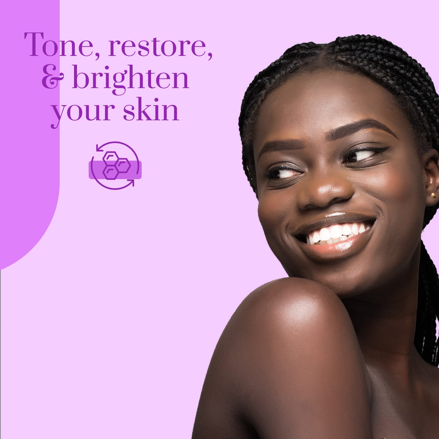Clear Beauty ingredient visuals highlight collagen, glycerin, and shea benefits.