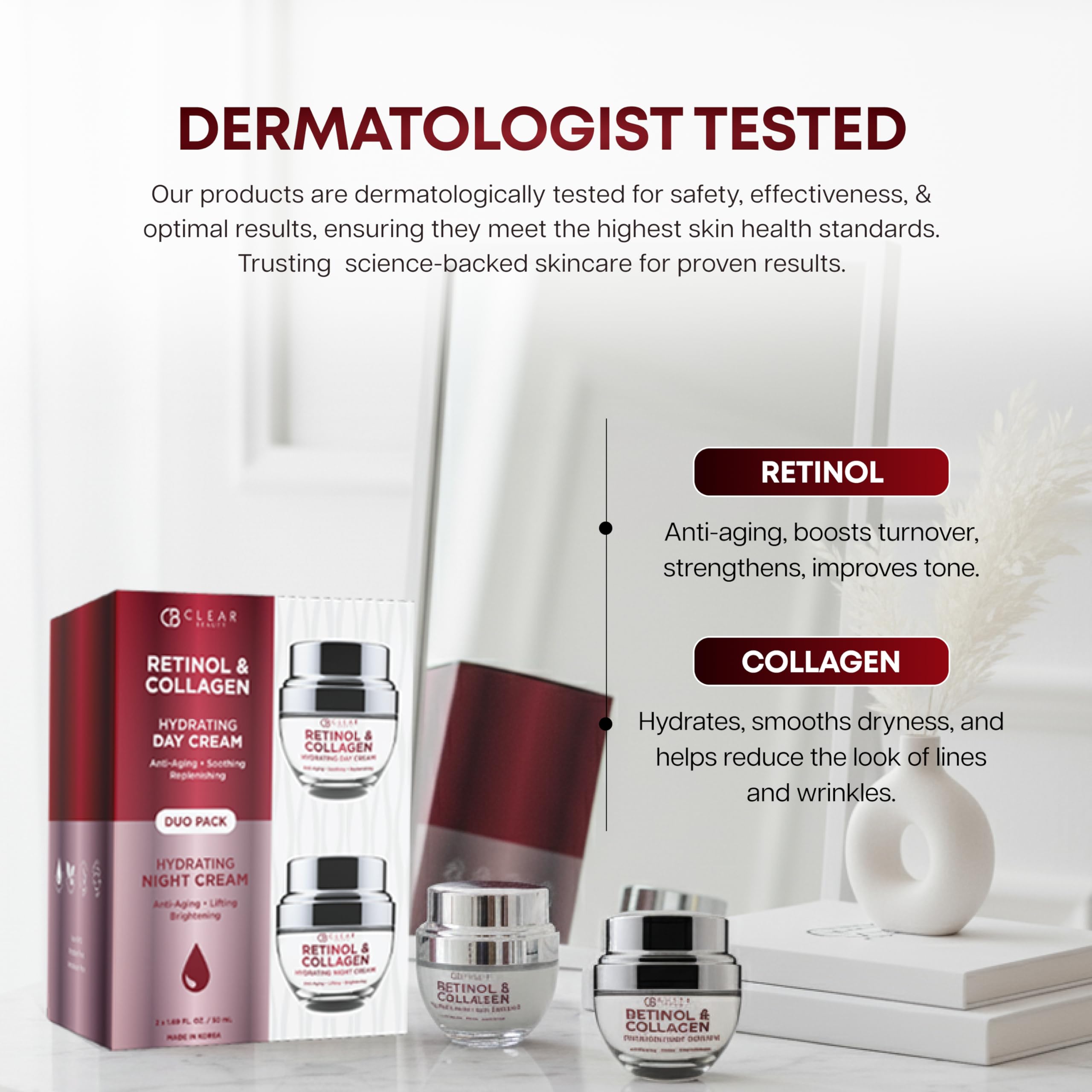 Clear Beauty duo-pack presentation emphasizing comprehensive day and night care.
