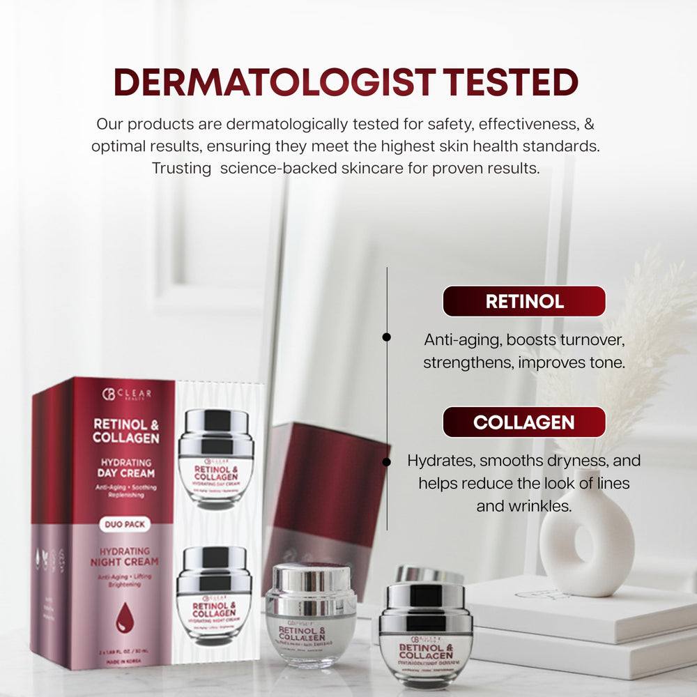 Clear Beauty duo-pack presentation emphasizing comprehensive day and night care.