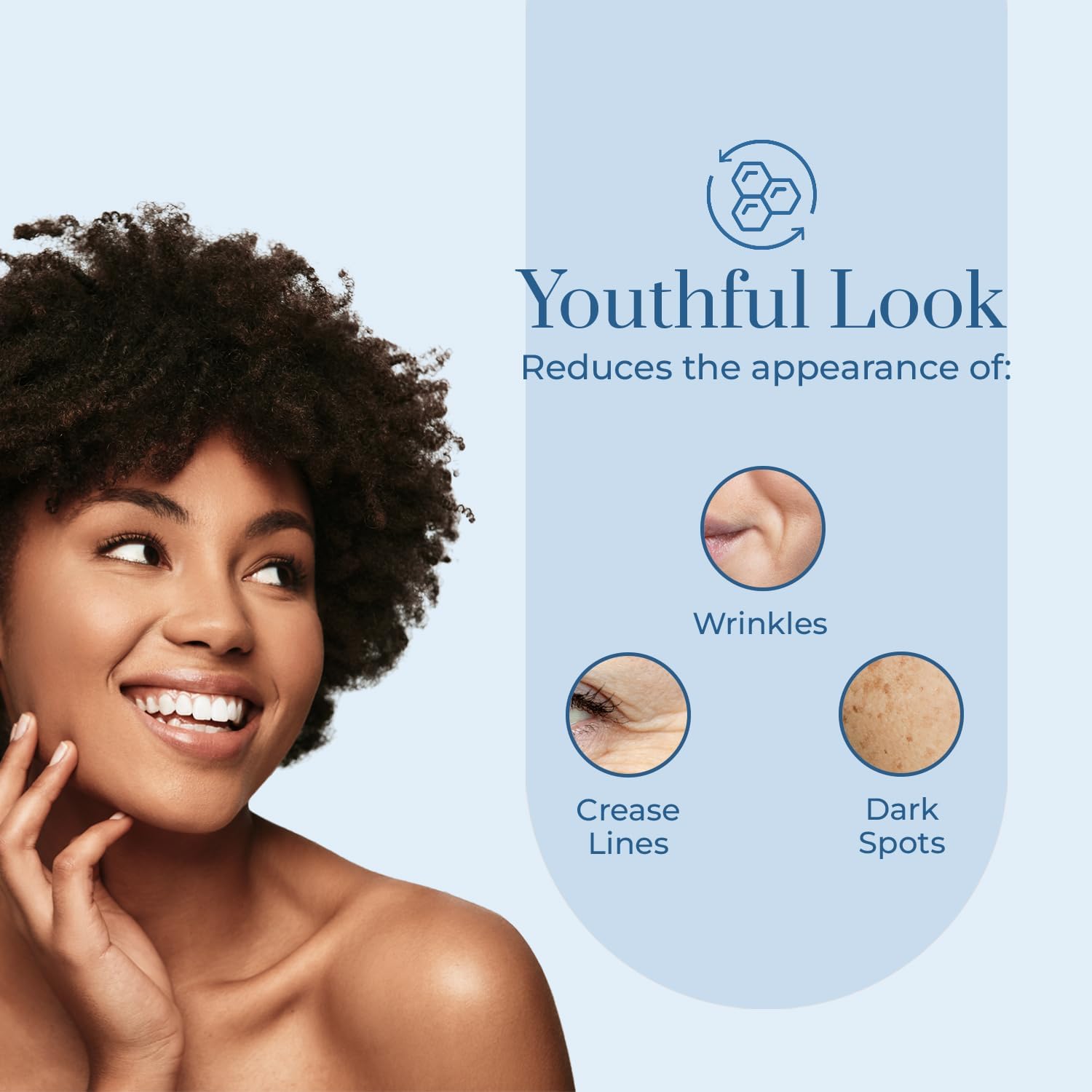 Ingredient focus on Hyaluronic Acid in Clear Beauty formula for plump moisture.