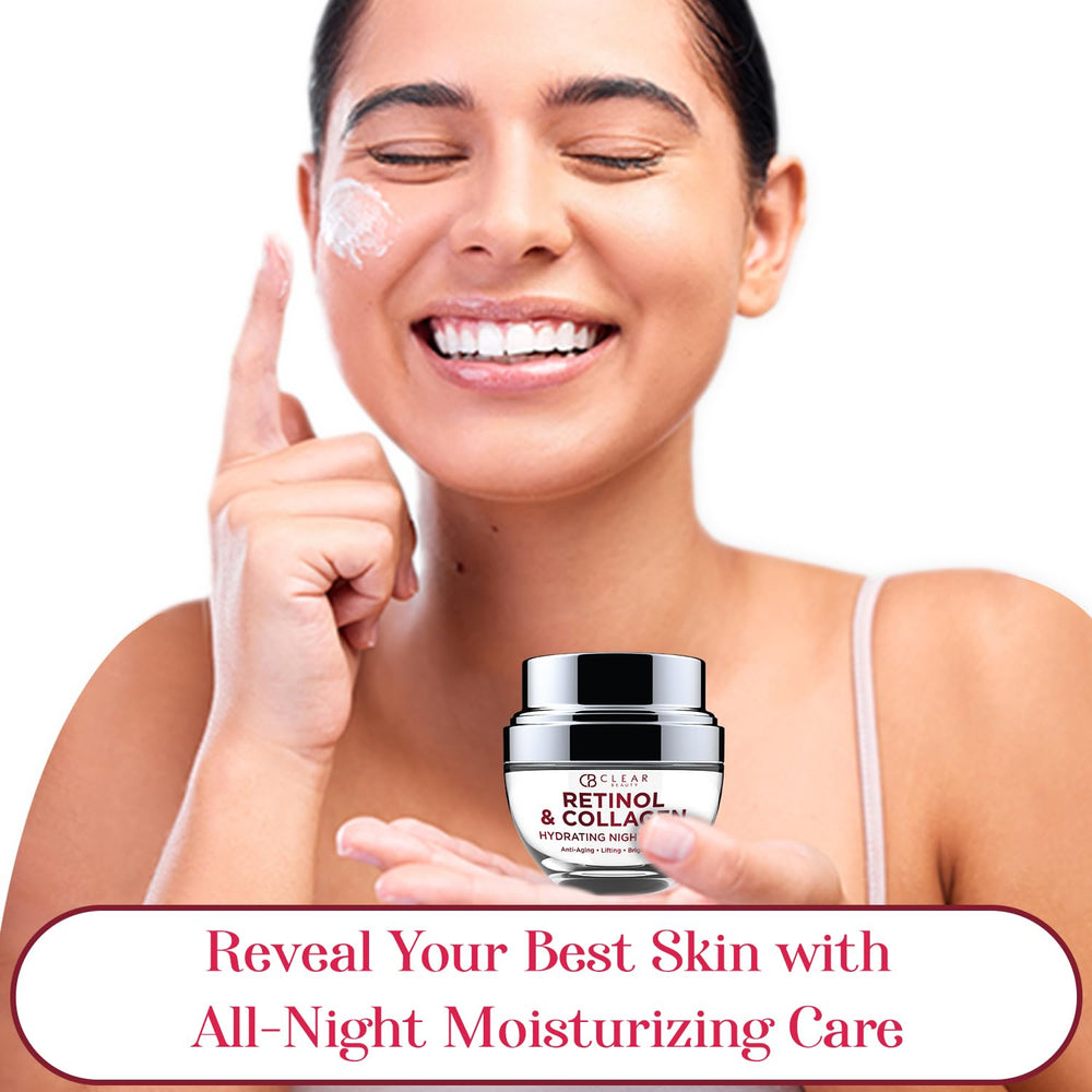 Clear Beauty night routine application demonstrates even coverage and overnight hydration.