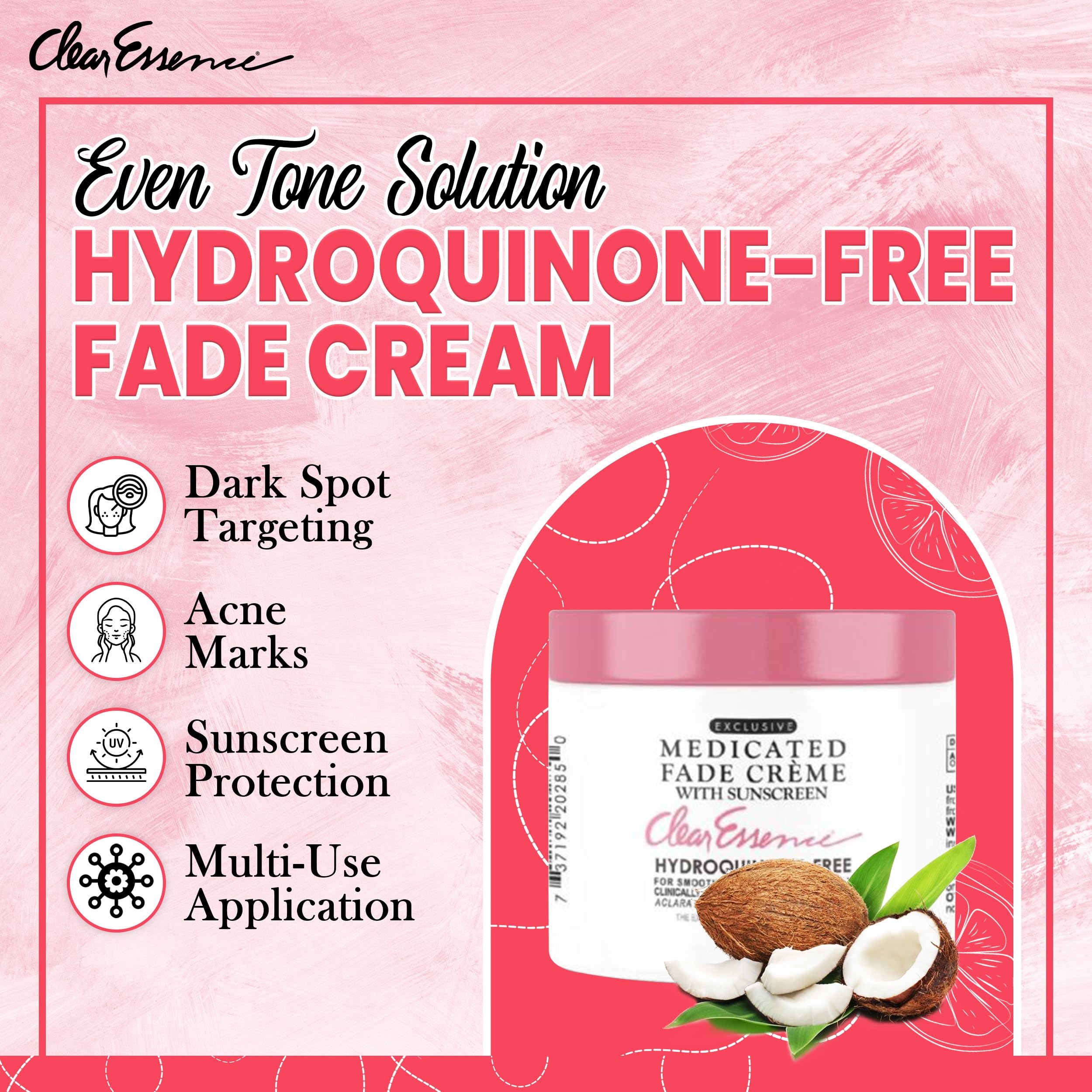 Clear Essence Fade Creme sunscreen application highlights daytime protection.