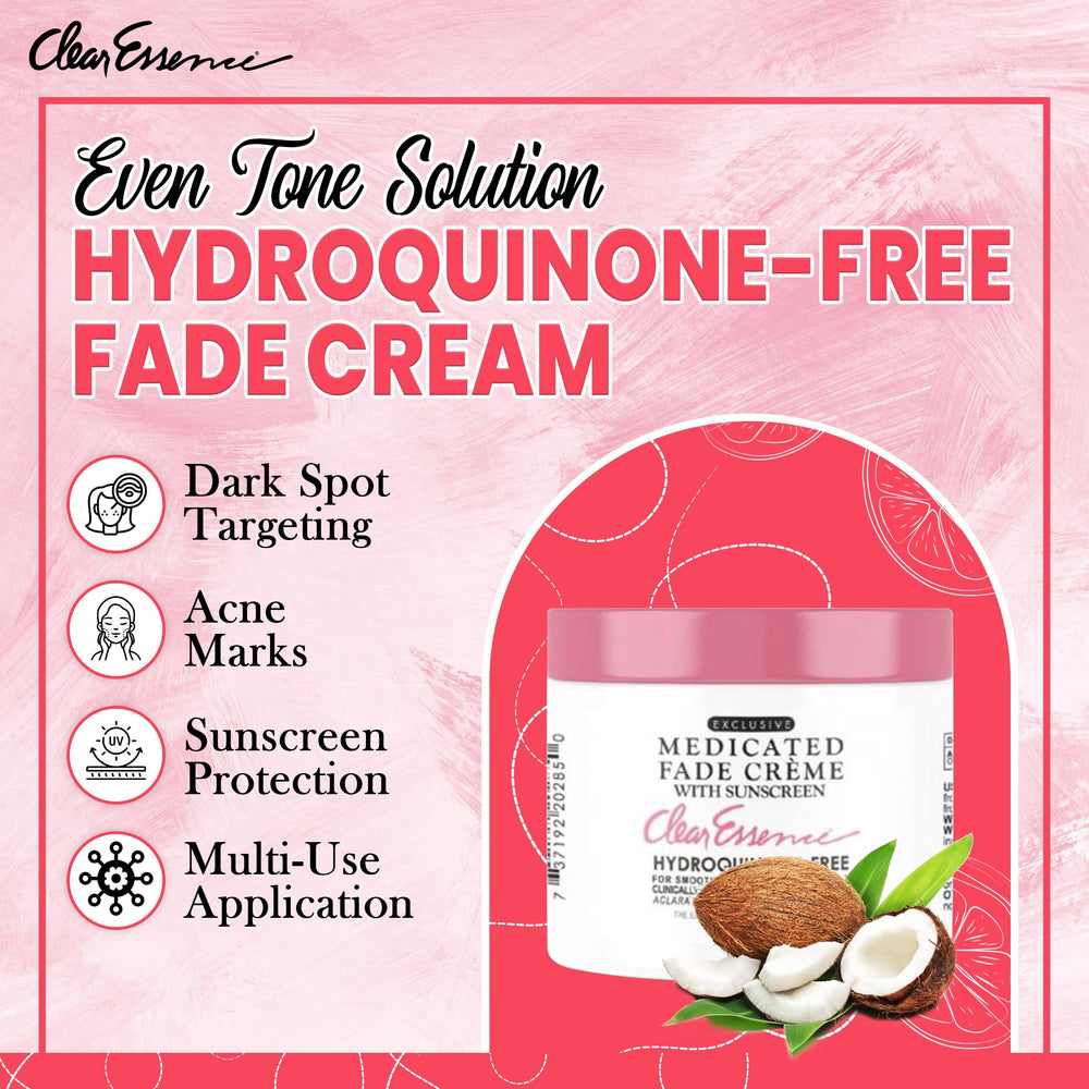 Clear Essence Fade Creme sunscreen application highlights daytime protection.