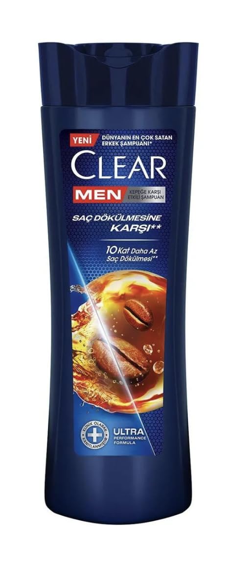 Clear Men bottle with coffee bean extract for anti-hair-loss and deep cleansing.