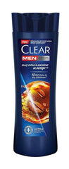 Clear Men bottle with coffee bean extract for anti-hair-loss and deep cleansing.