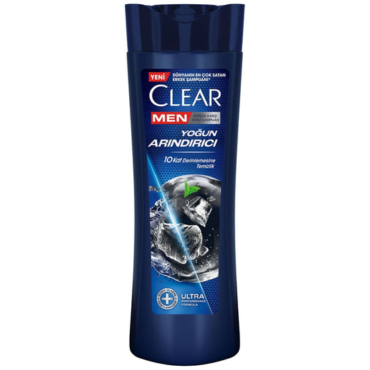 Clear Men Deep Cleansing Shampoo bottle front with charcoal and mint for deep scalp cleansing.