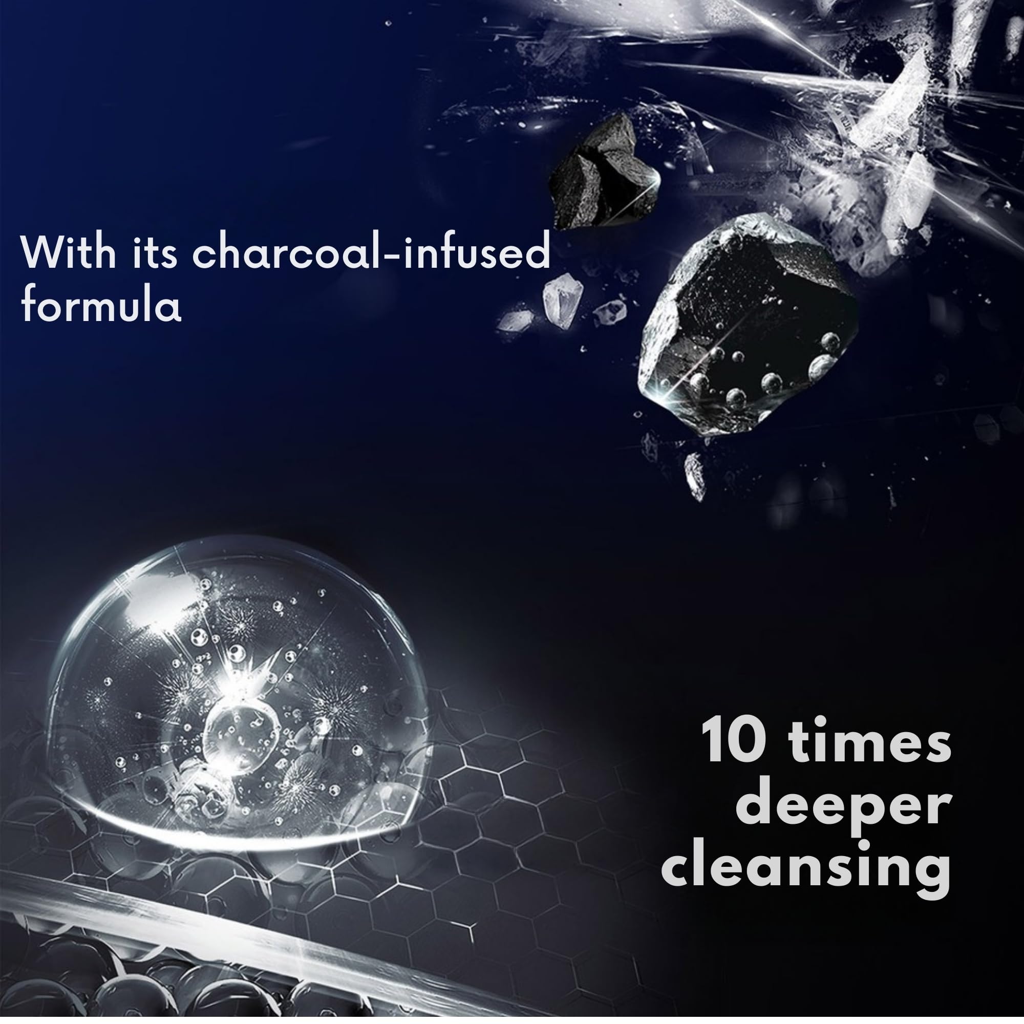 Mint droplets evoke a cooling sensory wash with Clear Men shampoo.