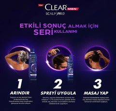 Clear Men Scalp Pro bottle on a bathroom shelf for easy daily use.