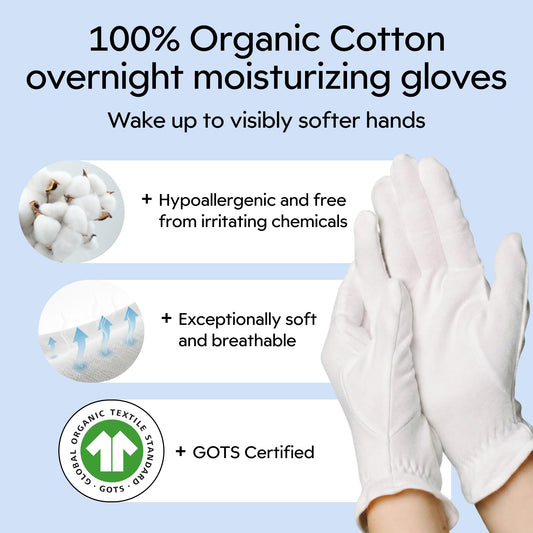 Five-pairs large white gloves for easy overnight care by Clearbody Organics.