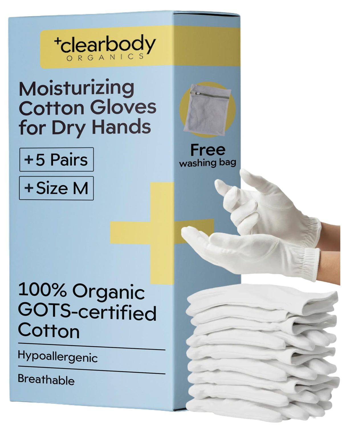 Clearbody Organics gloves pack of five white sleeping mitts ready for nightly use