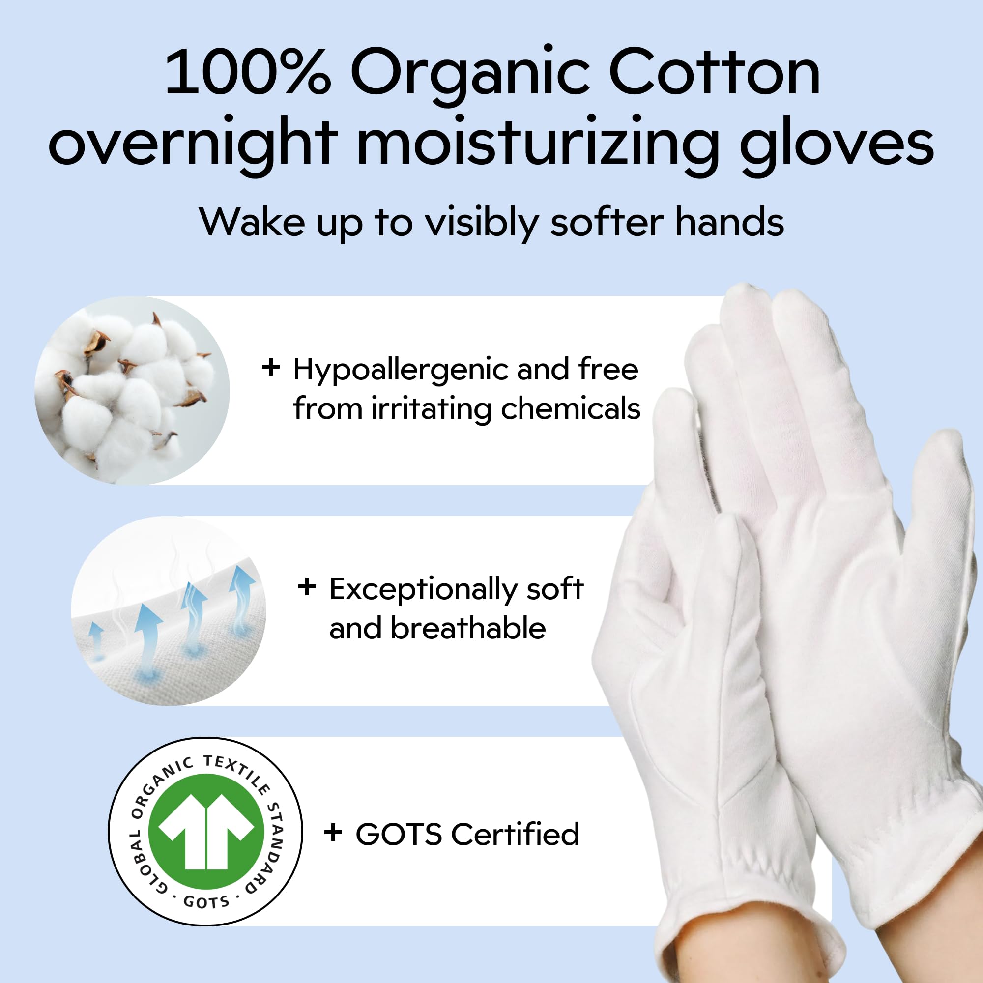 Clearbody Organics size M gloves with elastic wrist for a secure fit during sleep