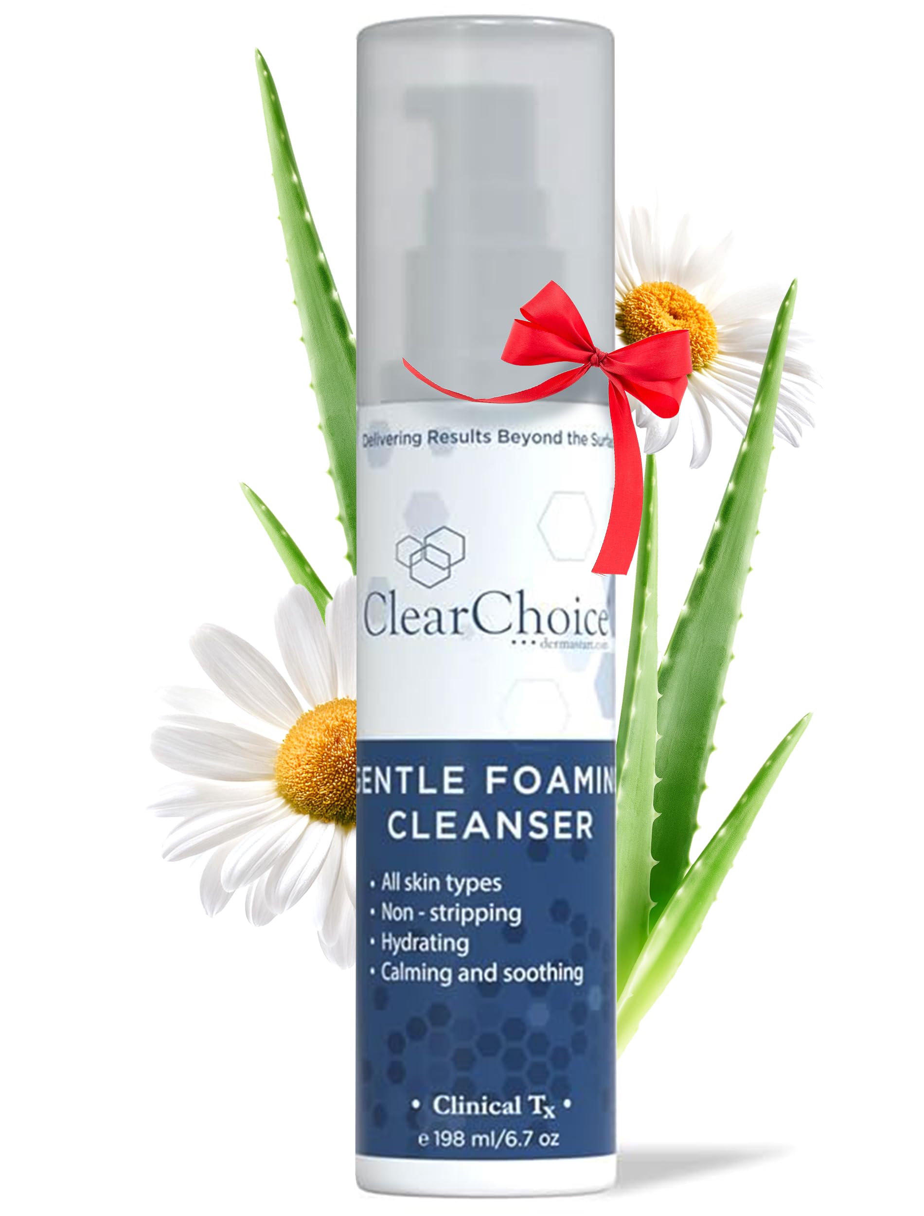 Clear Choice Gentle Foaming Cleanser bottle highlighting soap-free formula for sensitive skin.