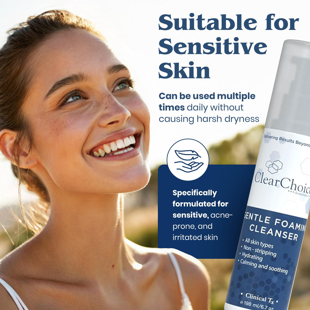 Clear Choice cleanser post-treatment use shows calming post-laser skincare routine.
