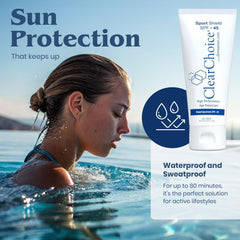 Hydration-focused ClearChoice Sport Shield SPF 45 formula for balanced skin.