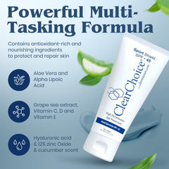 Packaging box of ClearChoice Sport Shield SPF 45 travel size.