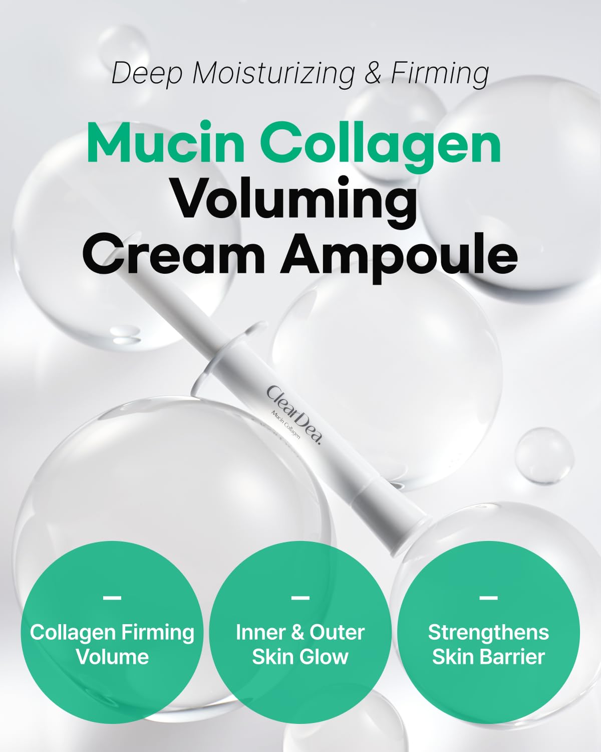 ClearDea dual collagen mucin care highlights seven collagen types for firmness.