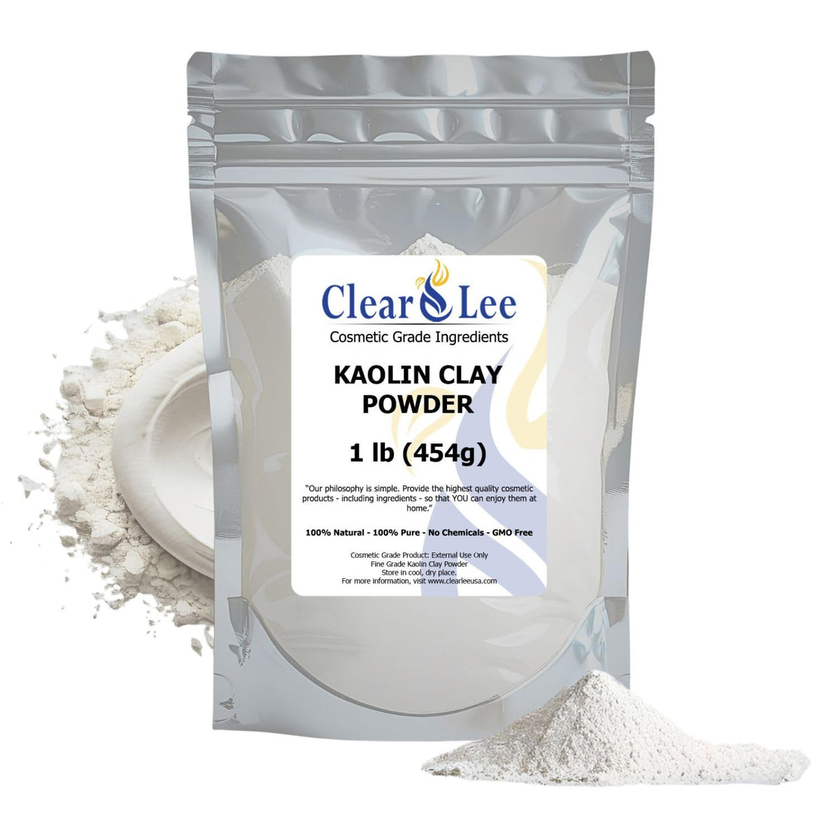 ClearLee kaolin clay powder packaging in a resealable bag for easy storage