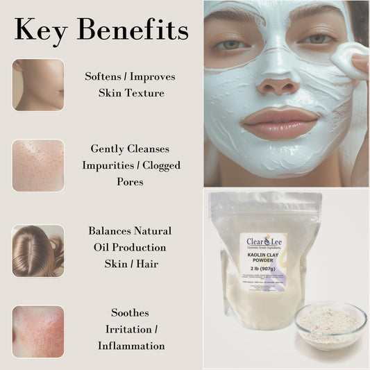 Closeup of fine white kaolin clay powder texture ready for DIY masks
