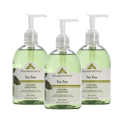 Clearly Natural Essentials Tea Tree Hand Soap 3-pack pumps cleanse hands while moisturizing.