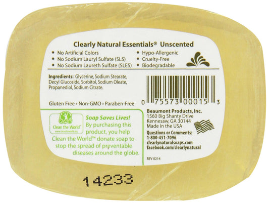 Clearly Natural glycerine bar soap in use, moisturizing while cleansing