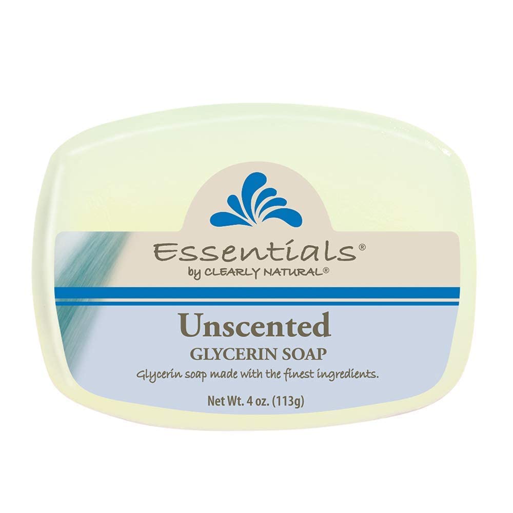 Clear ly Natural unscented glycerin soap bars stacked in a 12-bar pack