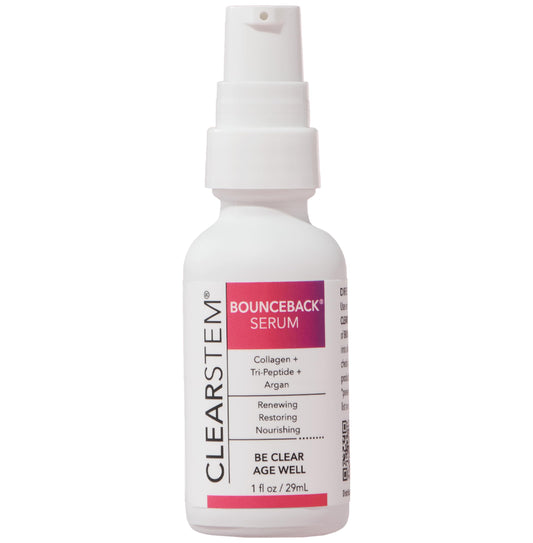 CLEARSTEM BounceBack bottle illustrating a lightweight serum for daily hydration