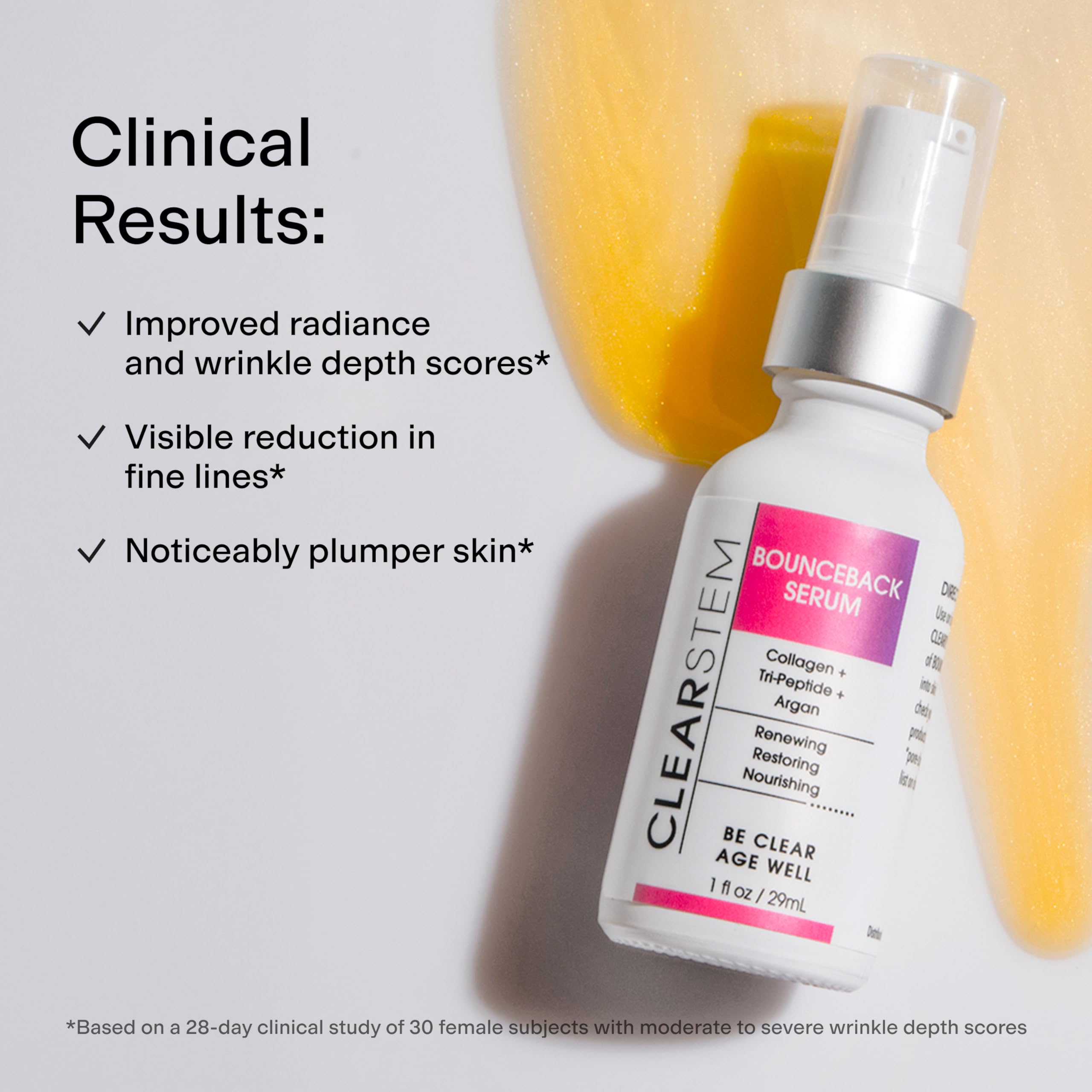 CLEARSTEM BounceBack tri-peptides graphic emphasizing smoothing and healthier-looking skin
