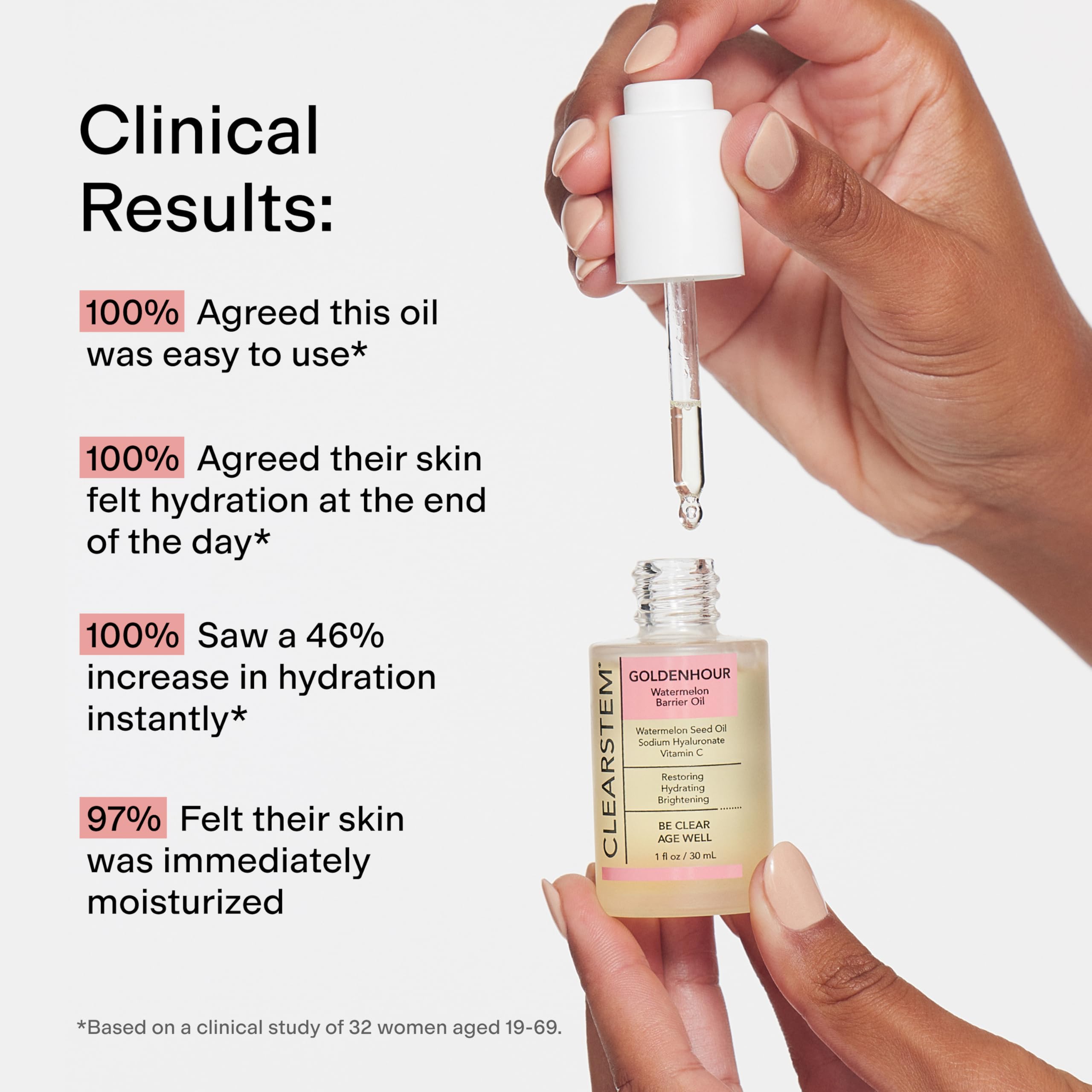 CLEARSTEM GoldenHour Hydrating Facial Oil packaging box reflects premium skincare design.