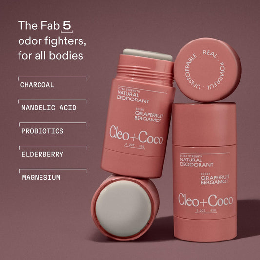 Cleo + Coco balm underarm glide application for clear, stain-free wear.