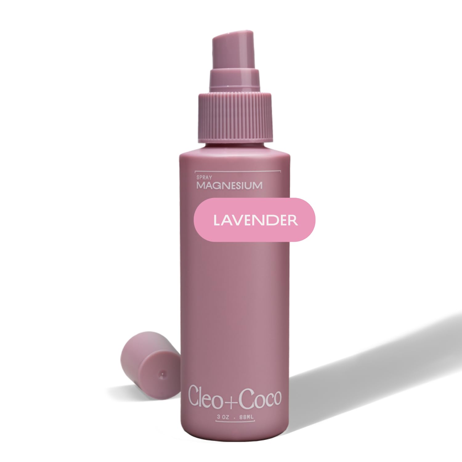 Cleo + Coco magnesium lavender spray bottle ready for sleep-ready use