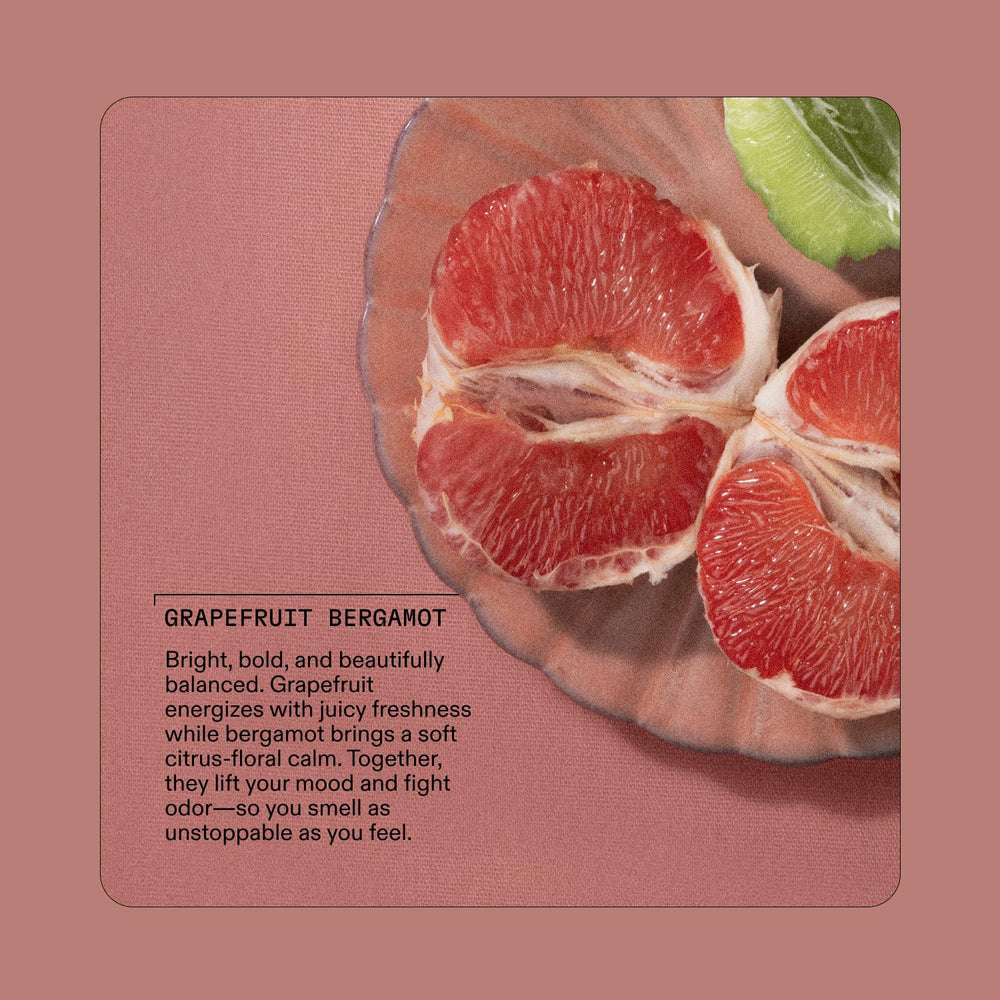 Cleo + Coco grapefruit bergamot scent energizes morning routine.