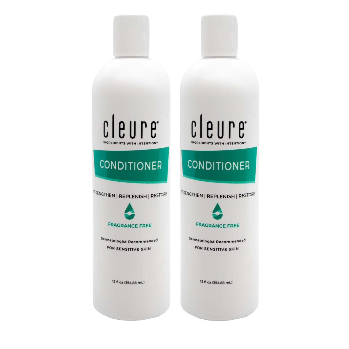 Cleure Hydrating Fragrance Free Conditioner bottle supports gentle moisture for sensitive skin.