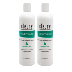 Cleure Hydrating Fragrance Free Conditioner bottle supports gentle moisture for sensitive skin.