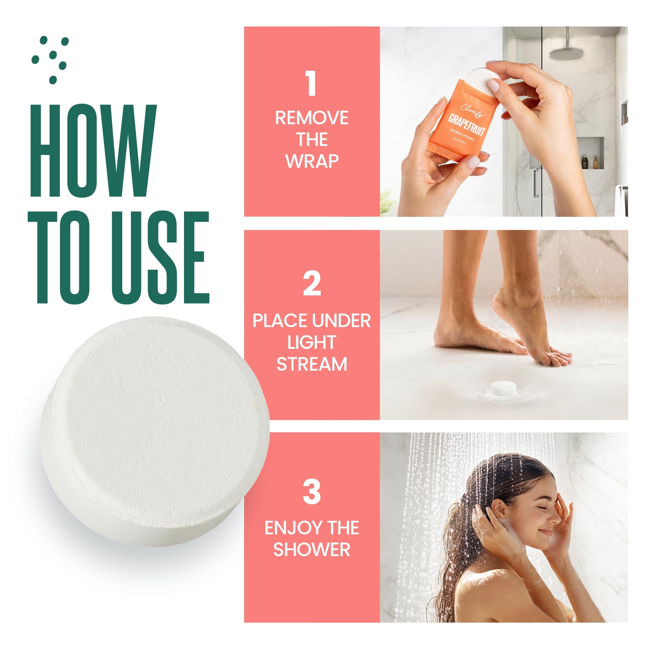 cleverfy lemongrass-coconut shower steamer in shower for fresh energy
