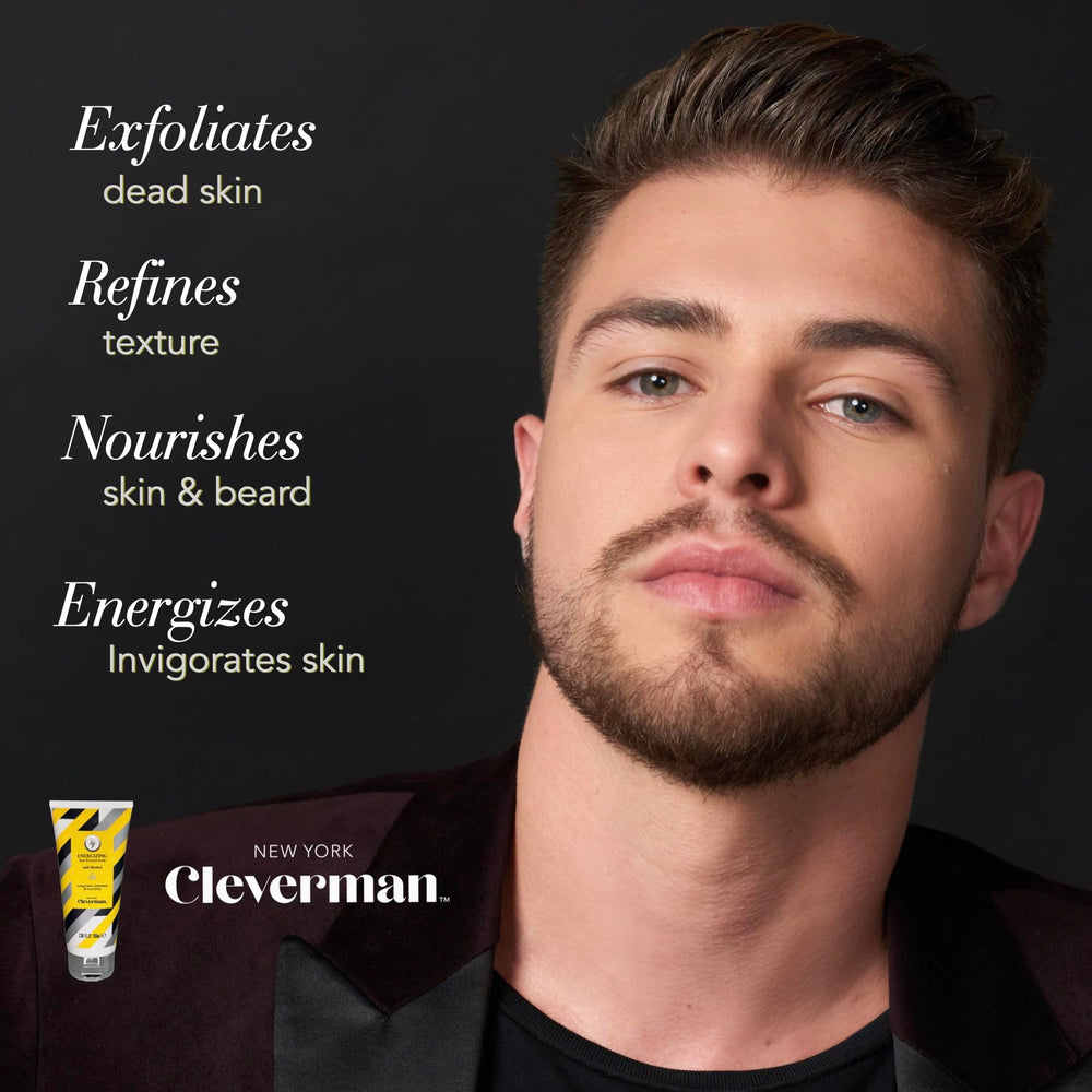 Cleverman jojoba exfoliation texture shot showing gentle scrub for face and beard