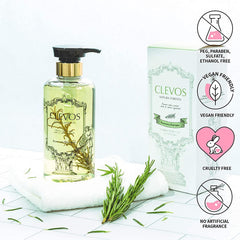 Clevos Natura Foresta Rosemary Shampoo hair closeup shows moisturized shine