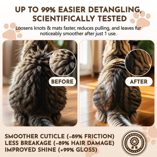 Clidelan Cat Detangler Spray bottle-pour shows easy, mess-free application on the go.