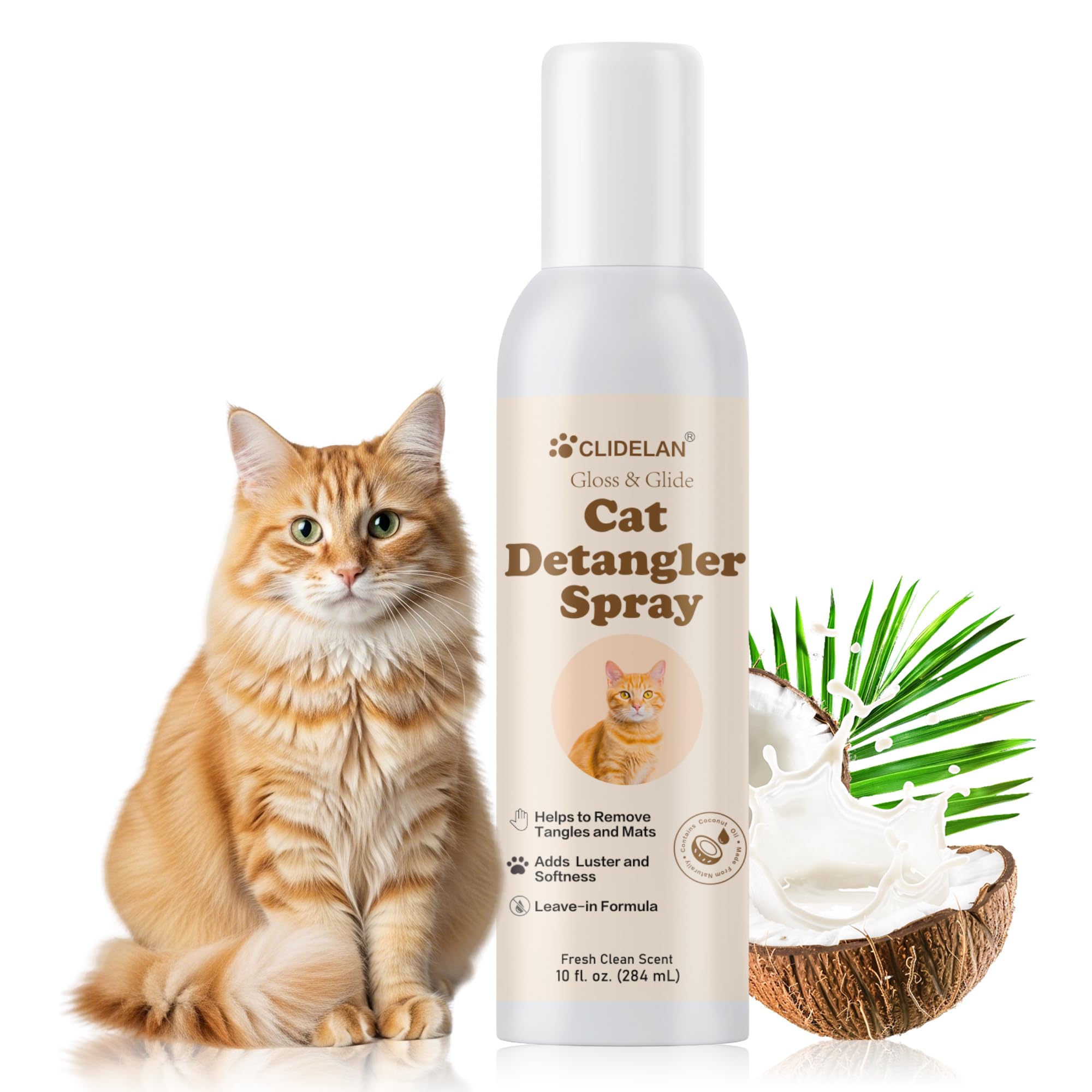 Clidelan Cat Detangler Spray eases brushing for knot-free feline fur.
