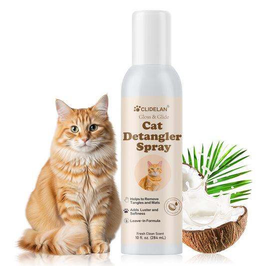 Clidelan Cat Detangler Spray eases brushing for knot-free feline fur.