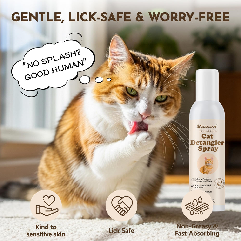 Clidelan Cat Detangler Spray leave-in formula requires no rinsing after application.