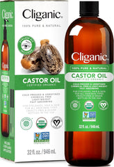 Cliganic castor oil 32oz with eyelash kit for easy application and potential lash care