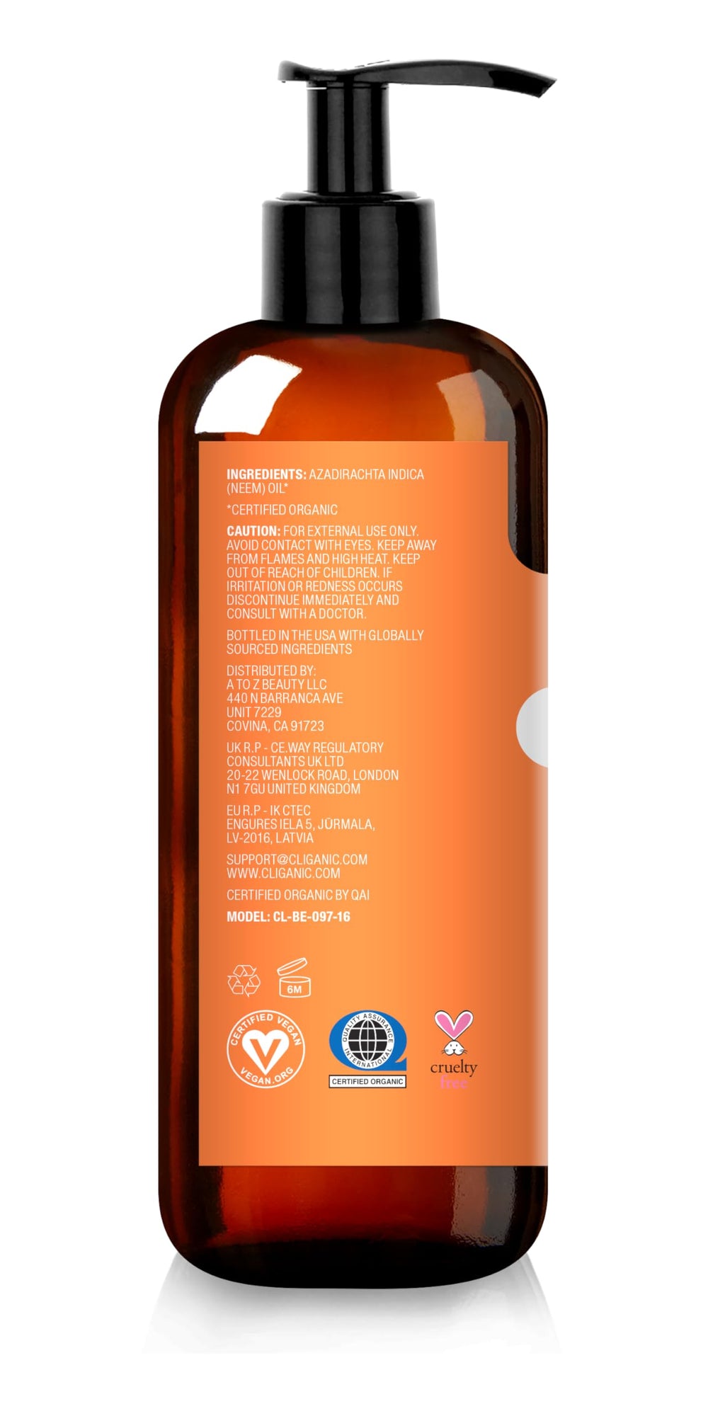 Cliganic Neem Oil dropper bottle ready for easy topical use and hydration.