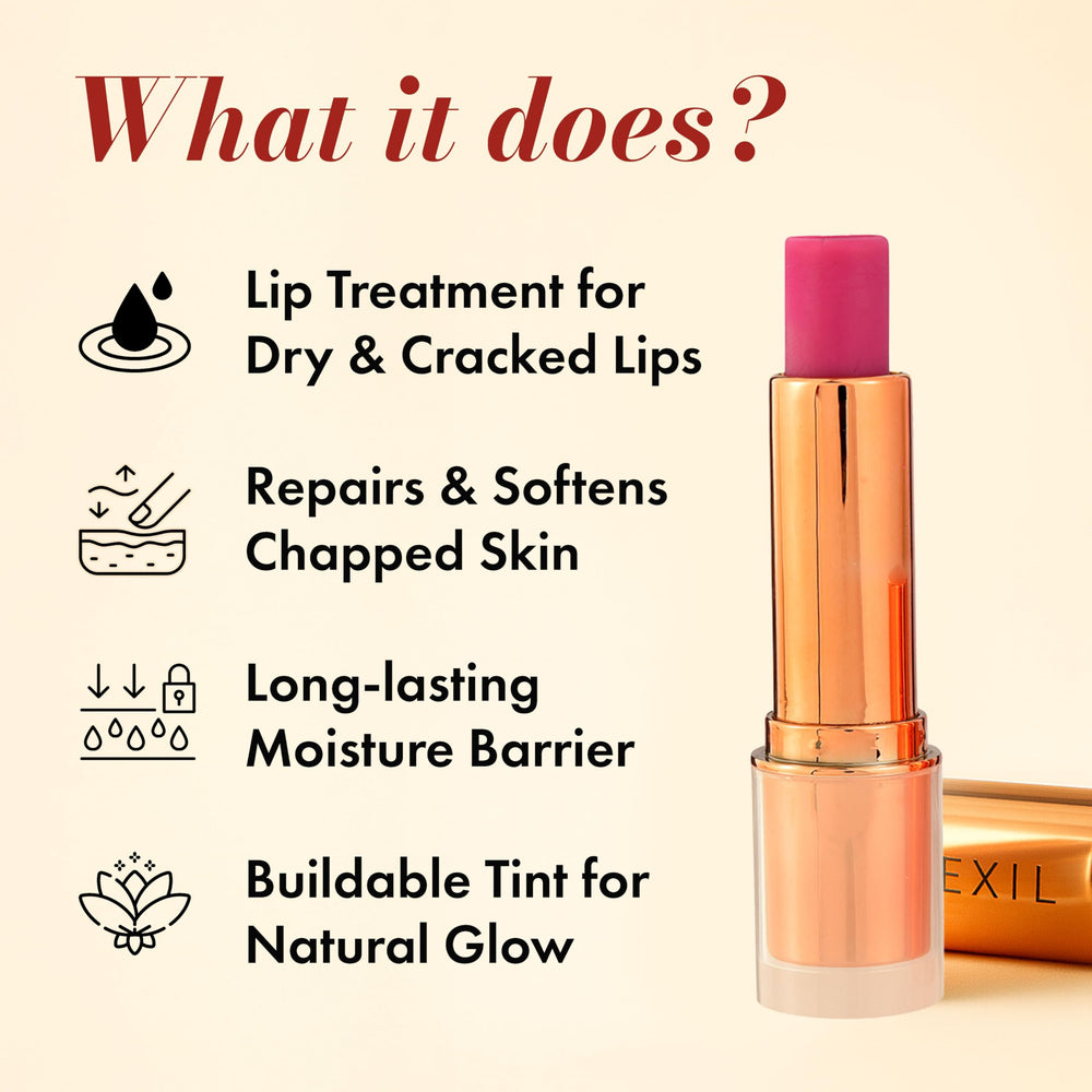 Clinexil Lushlips Radiant Ruby swatch demonstrates buildable tint for daily wear