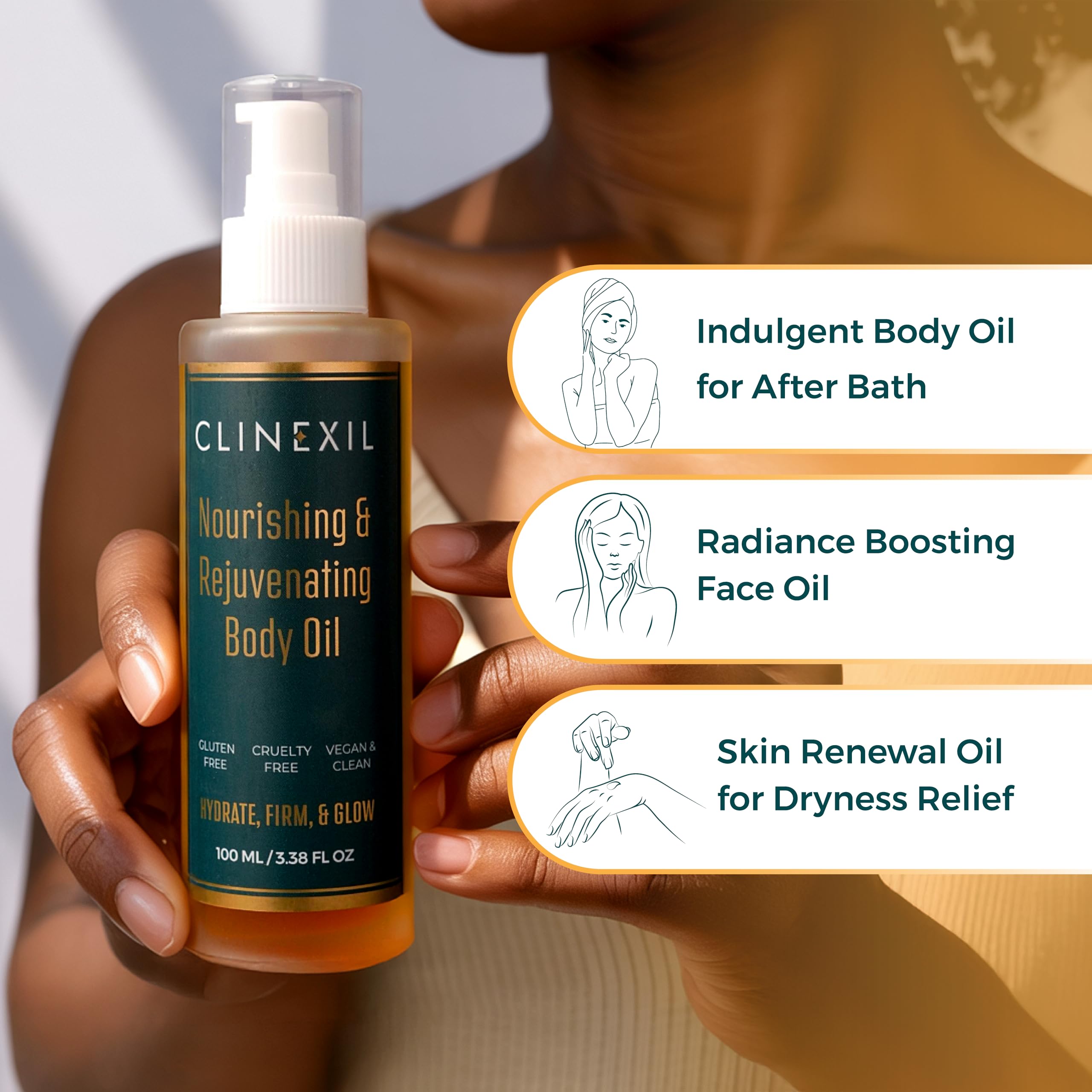 Clinexil oil texture close-up reveals non-greasy, fast-absorbing feel.