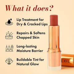 Clinexil Tinted Lip Balm jar close-up highlights rich, moisturizing texture.