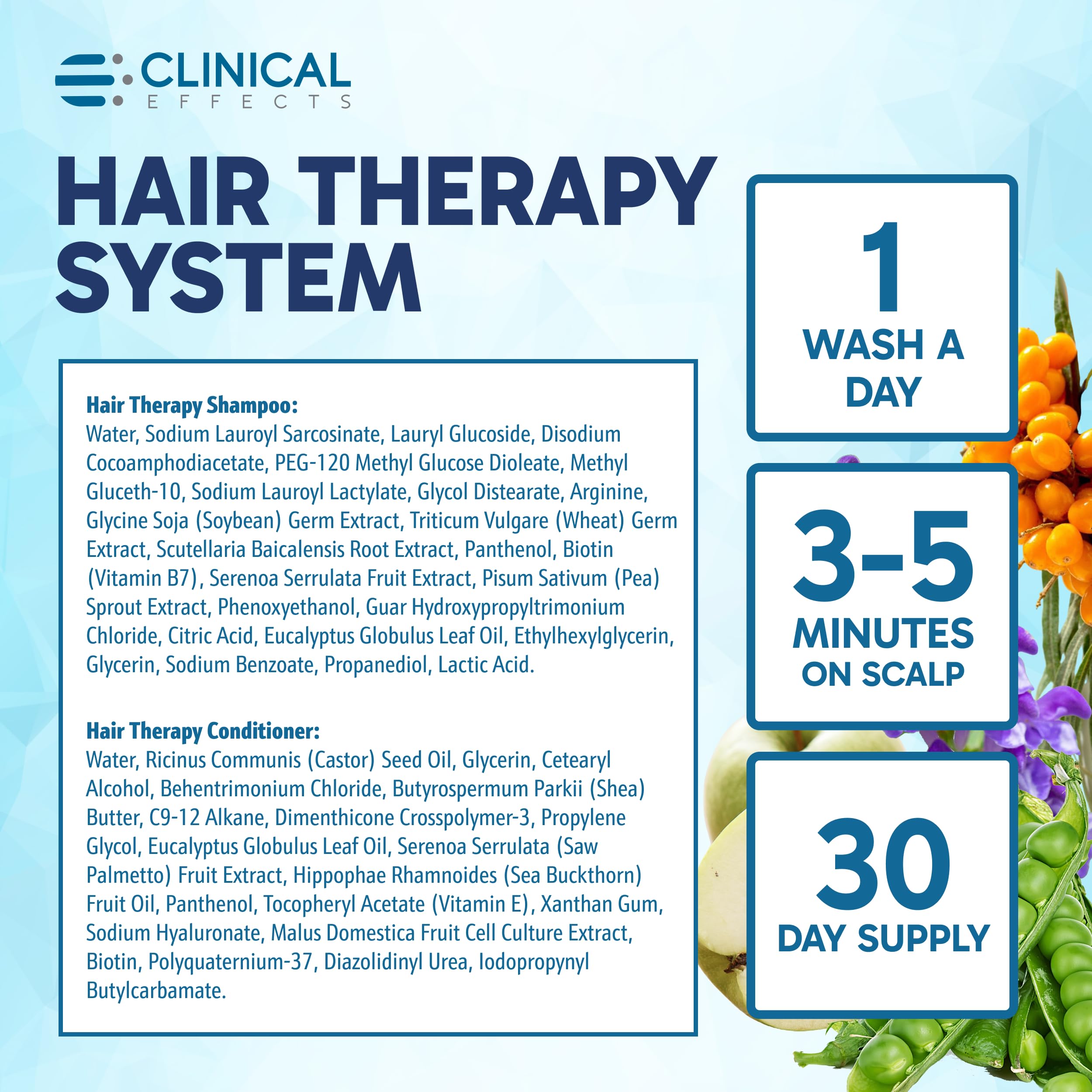 Clinical Effects Hair Therapy bathroom-routine scene illustrating daily hair care.